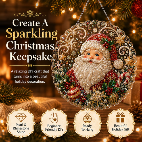 🎄 LAST DAY 49% OFF – ✨ Christmas Pearl Diamond Art Hanging Ornament Kit | Luxury Flocked Canvas with Scratch-Resistant Non-Fading Pearl Beads DIY Handmade Holiday Hanging Decor 🎅💎