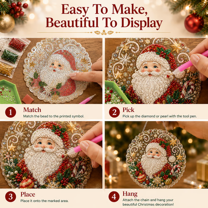 🎄 LAST DAY 49% OFF – ✨ Christmas Pearl Diamond Art Hanging Ornament Kit | Luxury Flocked Canvas with Scratch-Resistant Non-Fading Pearl Beads DIY Handmade Holiday Hanging Decor 🎅💎