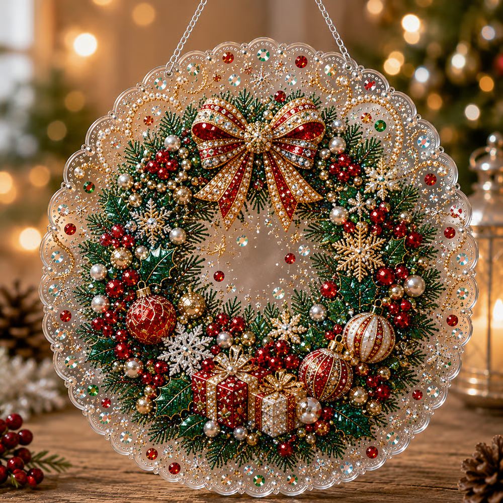 🎄 LAST DAY 49% OFF – ✨ Christmas Pearl Diamond Art Hanging Ornament Kit | Luxury Flocked Canvas with Scratch-Resistant Non-Fading Pearl Beads DIY Handmade Holiday Hanging Decor 🎅💎