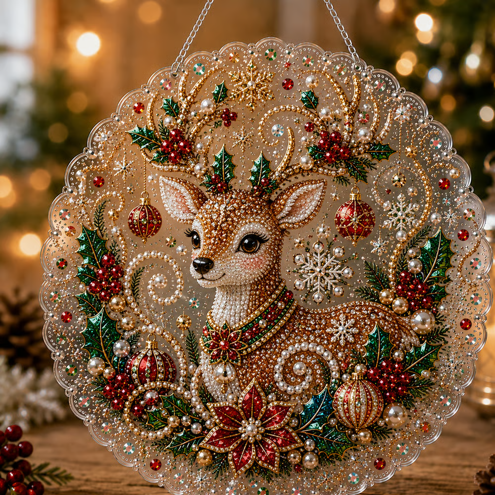 🎄 LAST DAY 49% OFF – ✨ Christmas Pearl Diamond Art Hanging Ornament Kit | Luxury Flocked Canvas with Scratch-Resistant Non-Fading Pearl Beads DIY Handmade Holiday Hanging Decor 🎅💎
