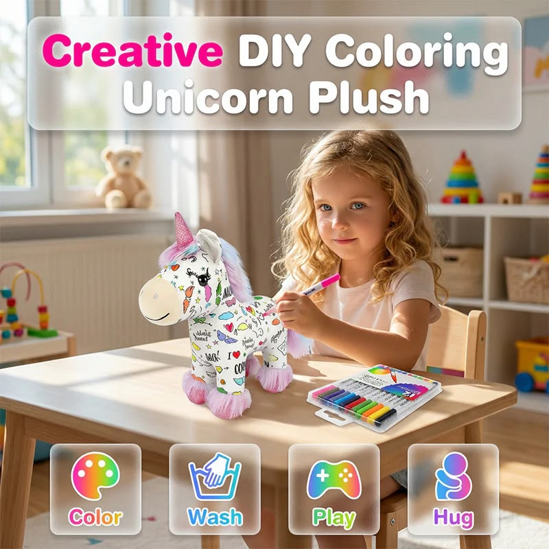 🦄 DIY Washable Unicorn Plush Coloring Kit for Kids 🎨