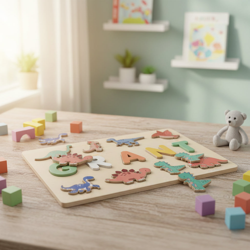 Wooden Dinosaur Letter Puzzle Board