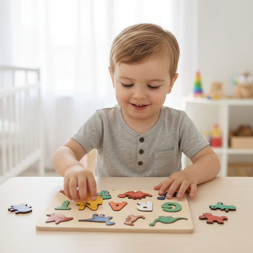 Wooden Dinosaur Letter Puzzle Board